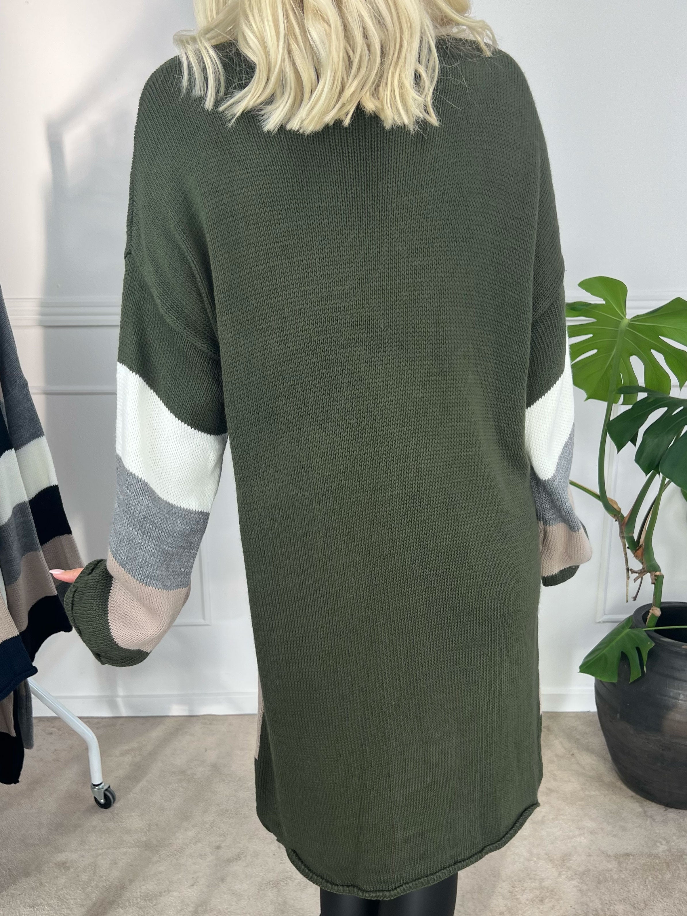 Love - Strikkjole med brede striber og skrift med glimmertråde